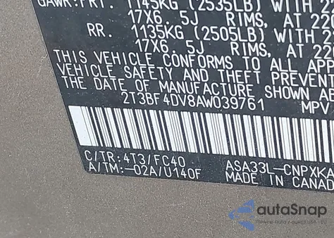 2010 Toyota Rav4 из США, поврежденный, VIN 2T3BF4DV8AW039761